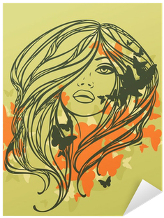 Portrait Of Long Haired Sexy Girl With Butterflies - Portrait (400x400), Png Download