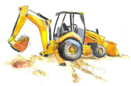 Excavator Printing Bulldozer Watercolor Painting Wall - Watercolor Tractor (564x451), Png Download