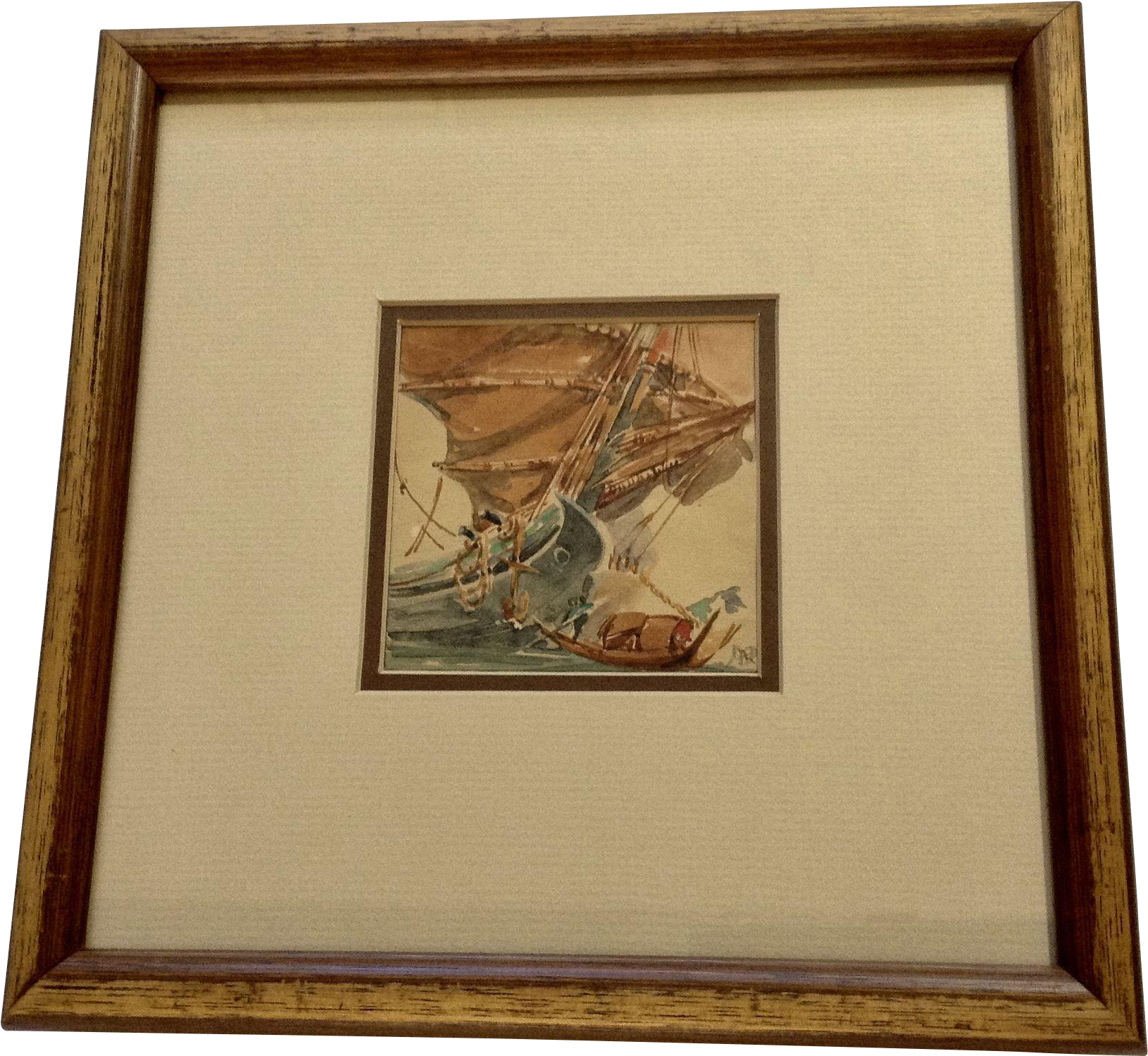 Chinese Junk And Skiff Small Nautical Watercolor Painting - Watercolor Painting (1629x1629), Png Download