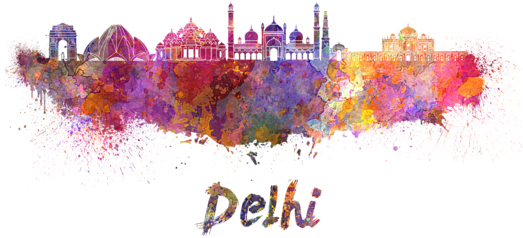 Bleed Area May Not Be Visible - Delhi Skyline Watercolor (600x393), Png Download
