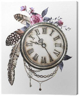 Steam Punk Watercolor Illustration With Wildflowers, - Tatuagens De Rosas Com Relogio (400x400), Png Download