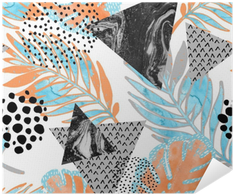 Abstract Tropical Leaves, Flower With Watercolor Rough - Watercolor Painting (400x400), Png Download