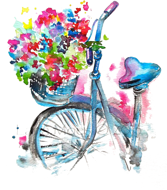 Report Abuse - Water Colour Ladies Cycle With Girl (564x737), Png Download