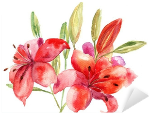 Beautiful Lily Flowers, Watercolor Illustration Sticker - Designart - Lily Flowers Illustration - Floral Art (400x400), Png Download