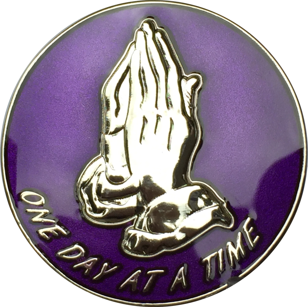 Purple Silver Plated Praying Hands One Day At A Time - Badge (1024x1022), Png Download