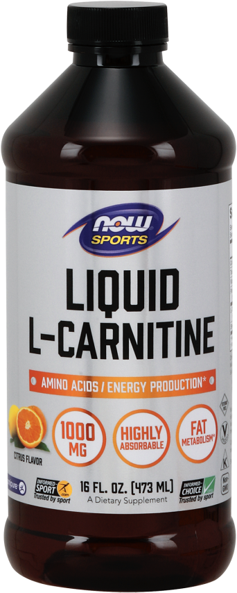 L-carnitine Liquid 1000 Mg, Citrus - Now Sport L Carnitine (376x880), Png Download