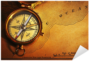 Antique Brass Compass Over Old Usa Map Sticker • Pixers® - Quartz Clock (400x400), Png Download