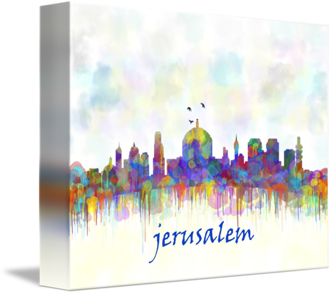 City Skyline Watercolor By - Jerusalem City Skyline Watercolor Print (650x576), Png Download