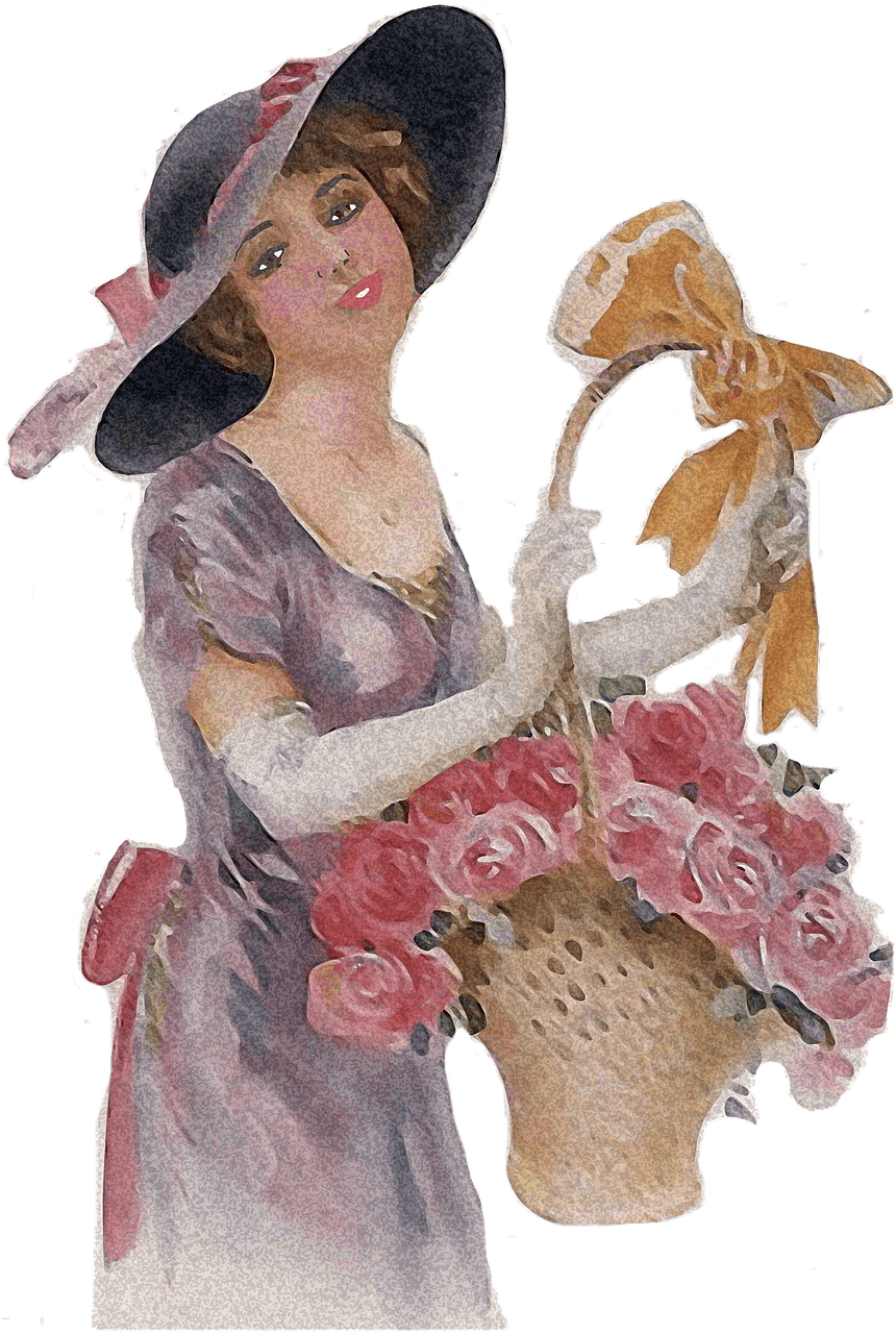 Woman Holding Flower Basket Vintage Png - Vintage Lady Png (860x1280), Png Download