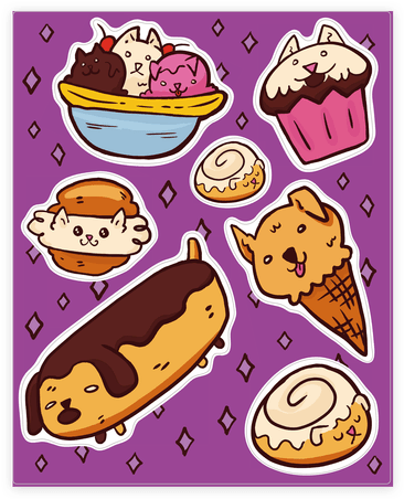 Svg Stock Sticker Decal Sheets Lookhuman Food Dogs - Kawaii Food Stickers (484x484), Png Download