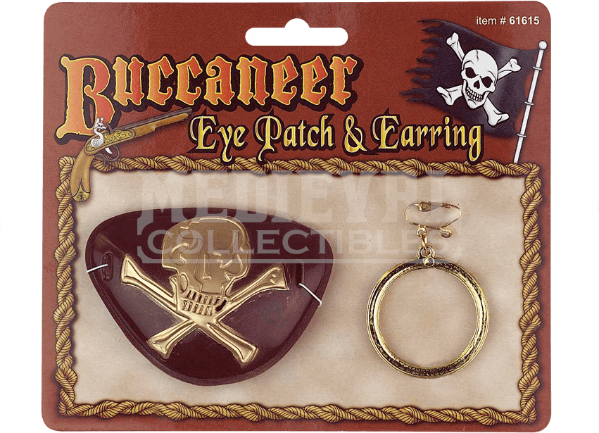 Buccaneer Eye Patch And Earring - Pirate Eye Patch And Earring Costume Accessory Set (850x850), Png Download