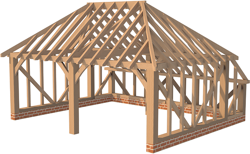 Double Garage Hipped Roof With Catslide "hertfordshire" - Timber Frame Hip Roof (1040x694), Png Download