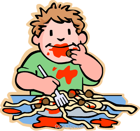 Boy Eating Spaghetti And Meat Balls Royalty Free Vector - Eating Png (480x449), Png Download