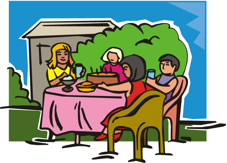 Clipart - People Eating Together Clipart (750x538), Png Download