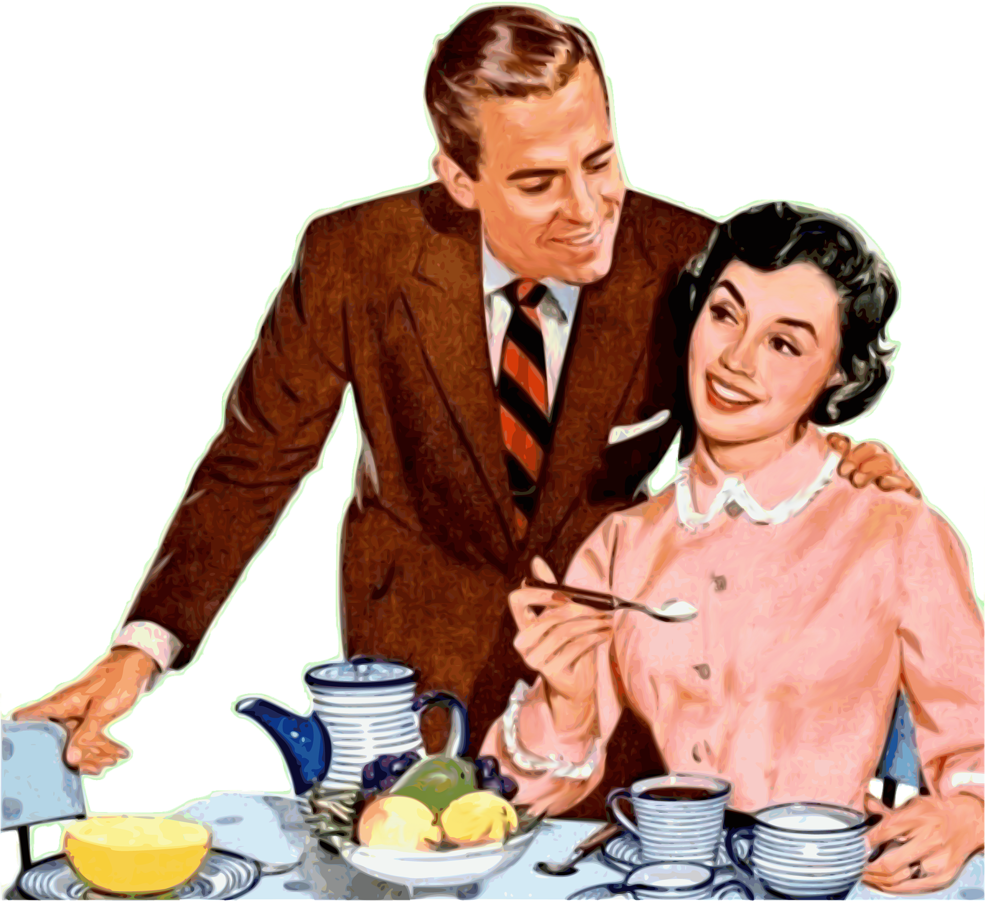 Couple At Breakfast - Vintage Couple Png (782x720), Png Download