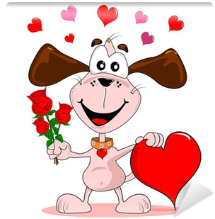 A Cartoon Dog With Red Roses & Love Heart Wall Mural - New Year 2012 Cartoon (400x400), Png Download