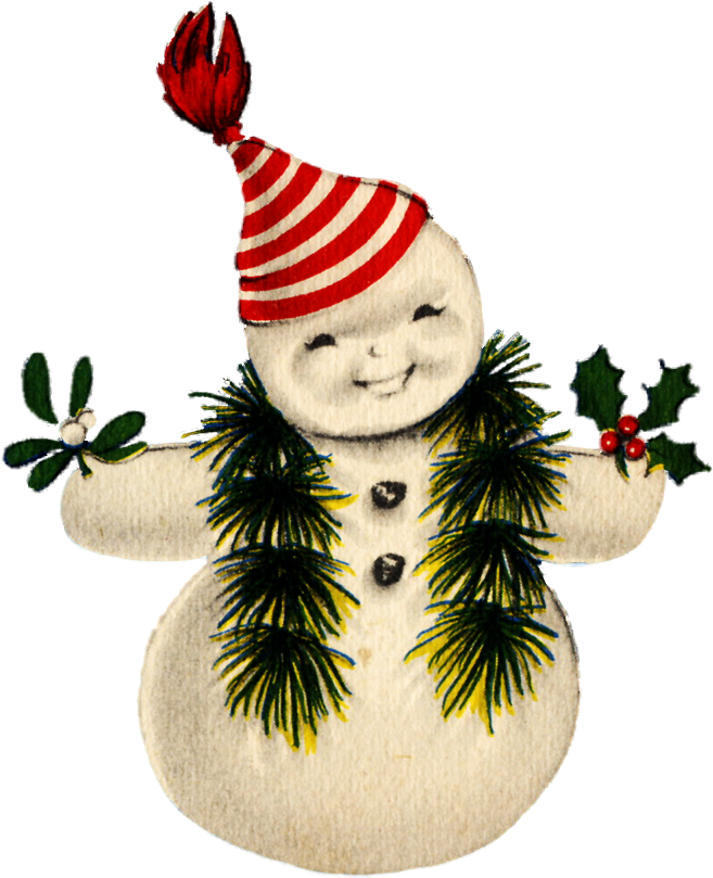 Vintage Snowman (696x853), Png Download