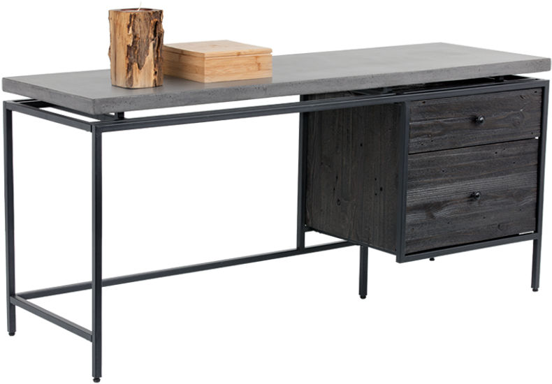 Ormewood Black Metal Frame-pine Wood Drawer In Coffee - Concrete And Metal Desk With Drawers (1000x800), Png Download