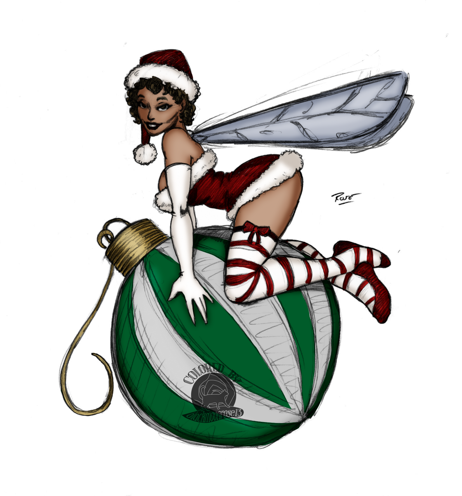 Christmas Fairy Pinup - Cartoon (1600x1706), Png Download