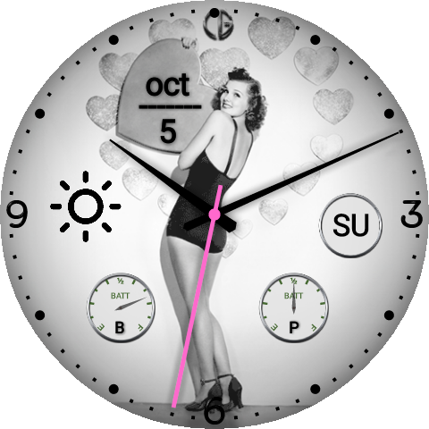 Vintage Pinup Girl With Hearts - Pinup Girl Watch Face (480x480), Png Download