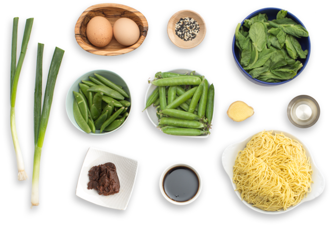 Three Pea & Barley Miso Ramen With Fresh Ramen Noodles - Ingredients Ramen Png (700x477), Png Download