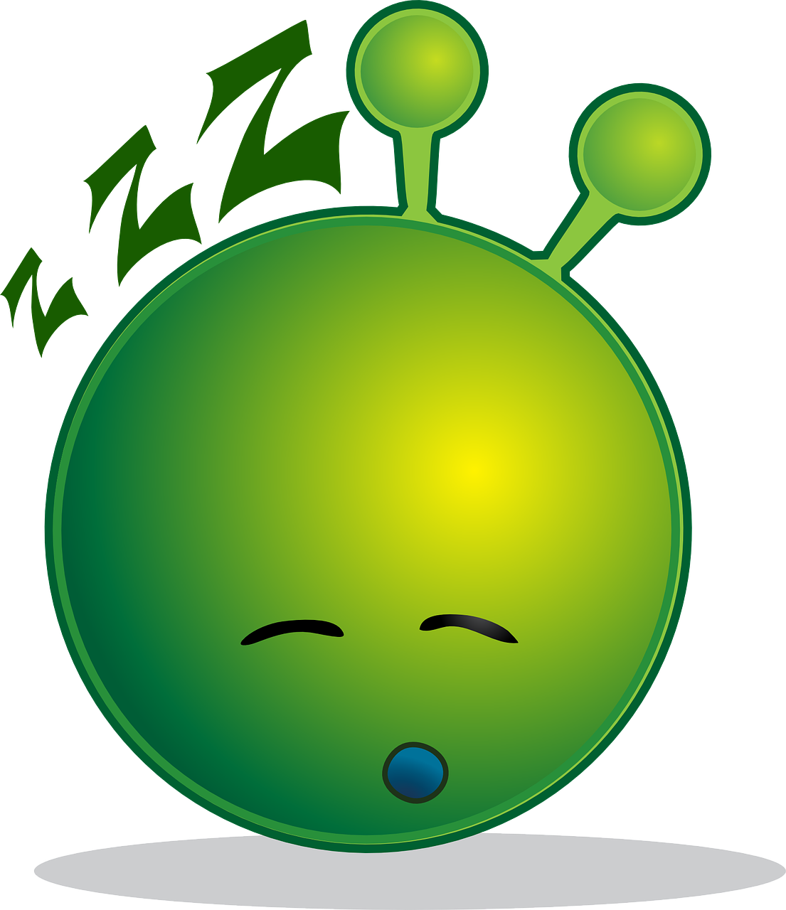 Smiley Green Alien Sleepy - Sleepy Alien (916x1024), Png Download