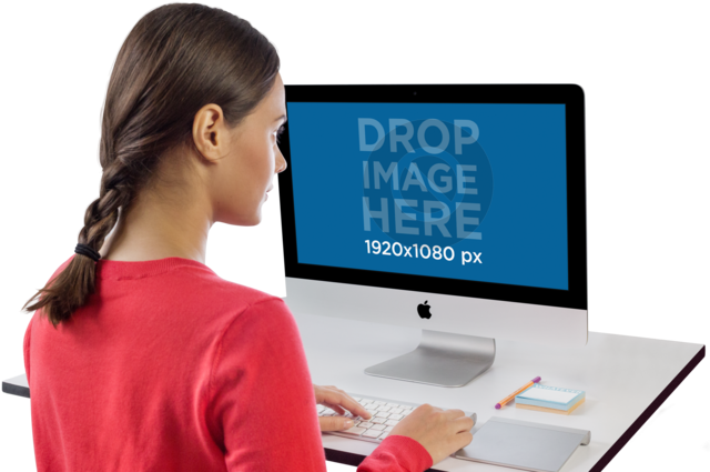 Imac Mockup Of A Woman Working At Her Desk Placeit - Personal Computer (640x480), Png Download