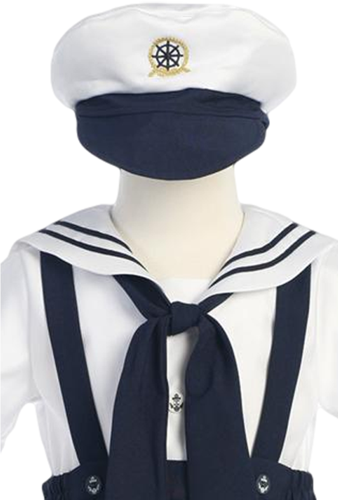Navy Blue Nautical Suspender Shorts 4 Pc Spring Outfit - Lito White Sailor Top W/navy Shorts (683x1024), Png Download