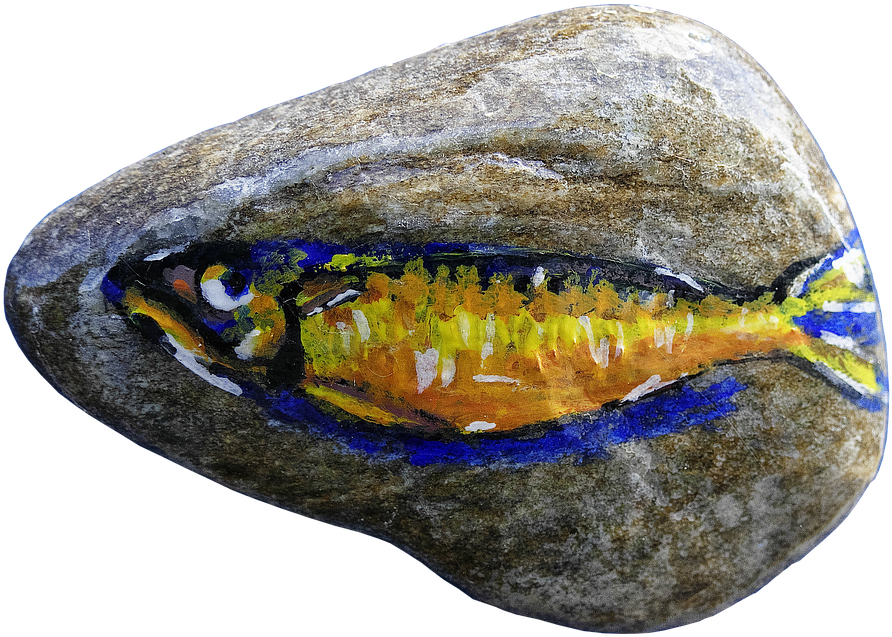 Pebble, Painting, Fish, Colorful, Art, Drawing, Painted (960x700), Png Download