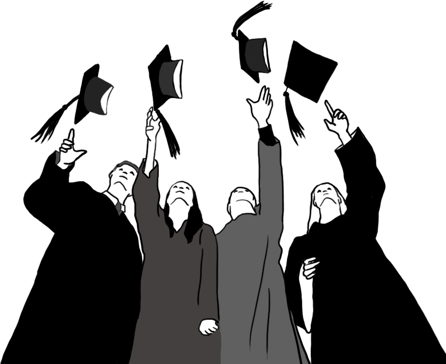 Graduate Cap Clipart, Graduations Caps In The Air Black - Graduation Clipart Black And White (886x755), Png Download