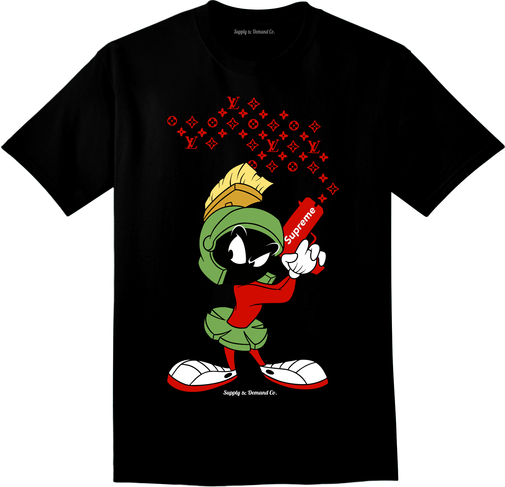 Supply & Demand- Marvin X Lv X Supreme Black Tee - Marvin The Martian Supreme (1635x1576), Png Download
