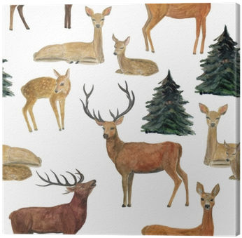Watercolor Painting Seamless Pattern With Deers Canvas - Watercolor Painting (400x400), Png Download
