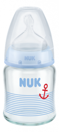 Nuk - Sz1 120ml Silicone Teat Glass Bottle - Anchor (370x450), Png Download
