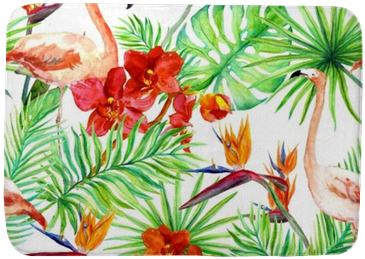 Flamingo, Tropical Leaves And Exotic Flowers - Serviette De Plage 330 G/m² My Private Spa Maison Vert (400x400), Png Download