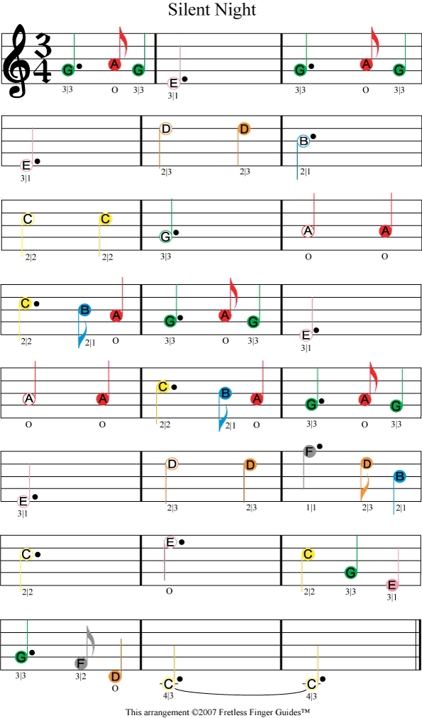 Silent Night Easy Color Coded Violin Sheet Music - Silent Night On Viola Easy (595x1013), Png Download