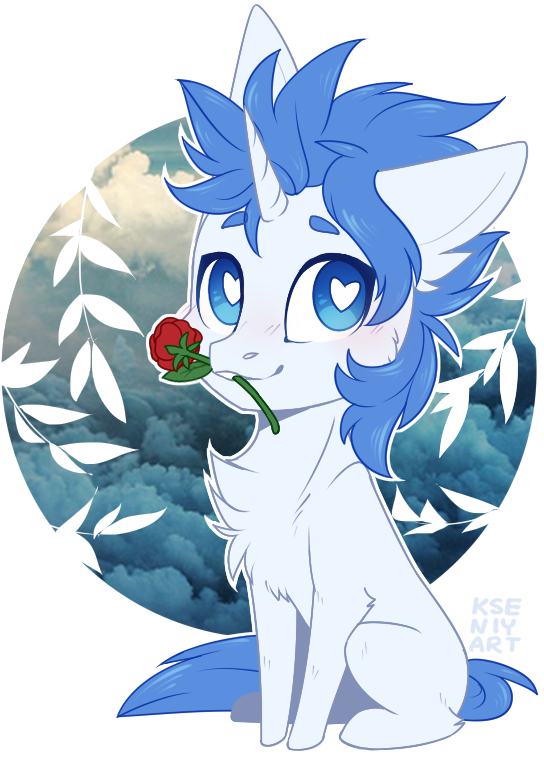 Kseniyart, Chest Fluff, Chibi, Flower, Heart Eyes, - Cartoon (590x779), Png Download