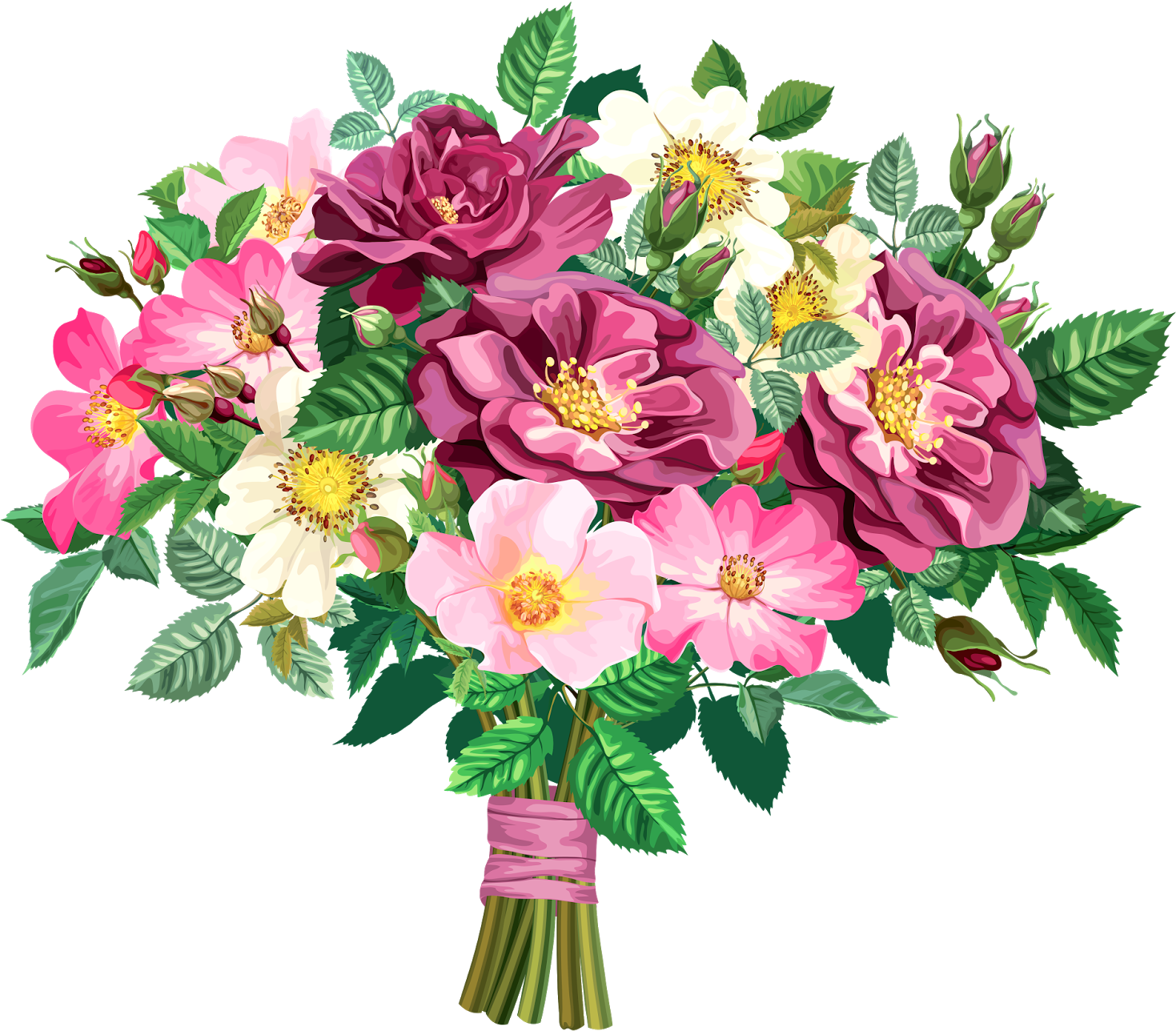 Pink Rose Clipart Flower Bouquet - Flowers Bouquet Clipart Transparent (1600x1363), Png Download