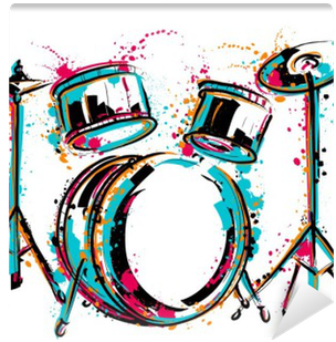 Drum Kit With Splashes In Watercolor Style - Colorful Drums (400x400), Png Download
