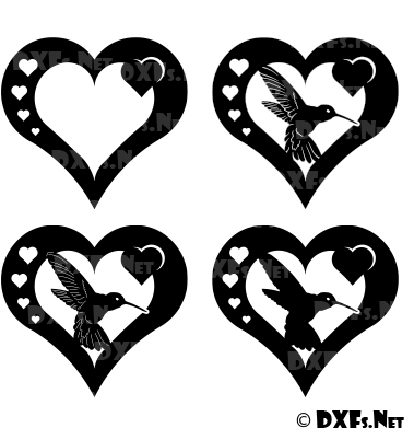Heart Hummingbird Silhouette Dxf Design For Cnc Cutting - File Dxf (400x400), Png Download