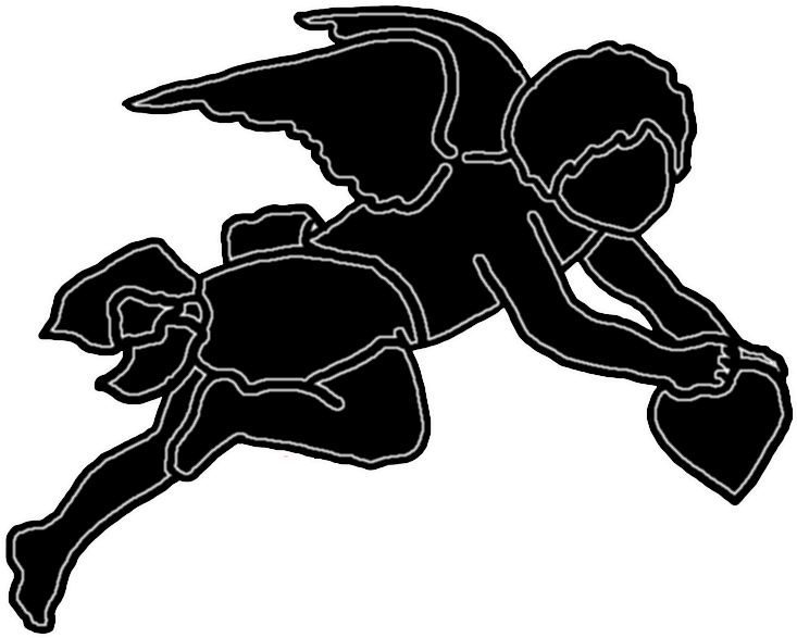 Cupid With Hearts Silhouette - Portable Network Graphics (839x702), Png Download