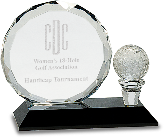 2p21cry026s Pedestal Golf Crystal Ball Tee - Engraved Crystal Glass Award 4 1/2 Inch Round Facet (650x531), Png Download