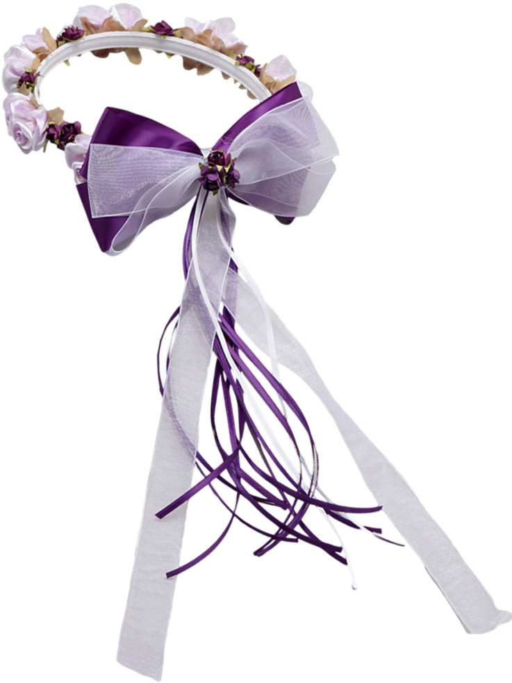 Purple Silk Floral Crown Wreath W Satin Back Bows Girls - Silk (745x1024), Png Download