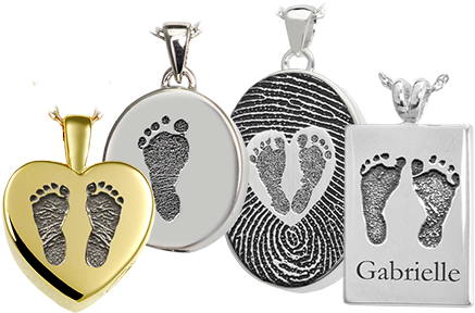 Baby Feet Print Cremation Jewelry - Footprints Heart Fingerprint Oval Sterling Silver Cremation (471x300), Png Download