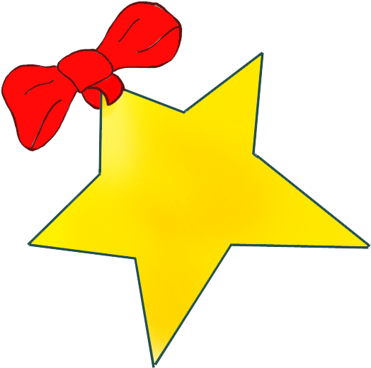 Golden Christmas Star With Red Bow - Clip Art (551x547), Png Download