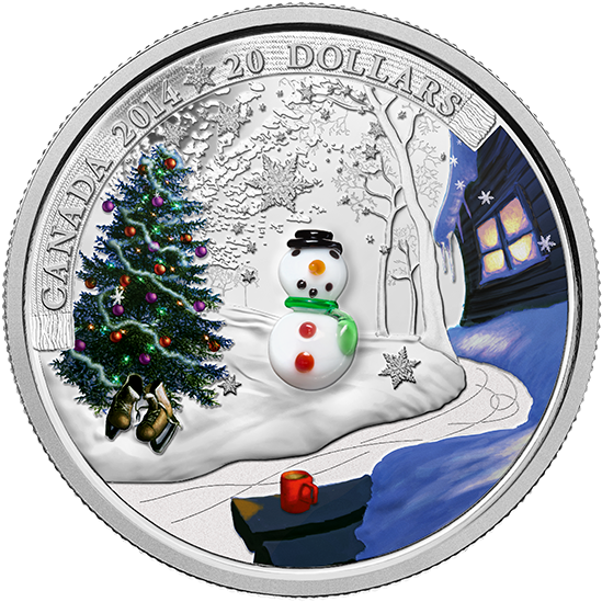 Fine Silver Coin - 2014 Fine Silver 20 Dollar Coin - Venetian Glass Snowman (570x570), Png Download