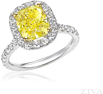 Cushion Cut Yellow Diamond Halo Ring With Eternity - Engagement Ring (400x360), Png Download