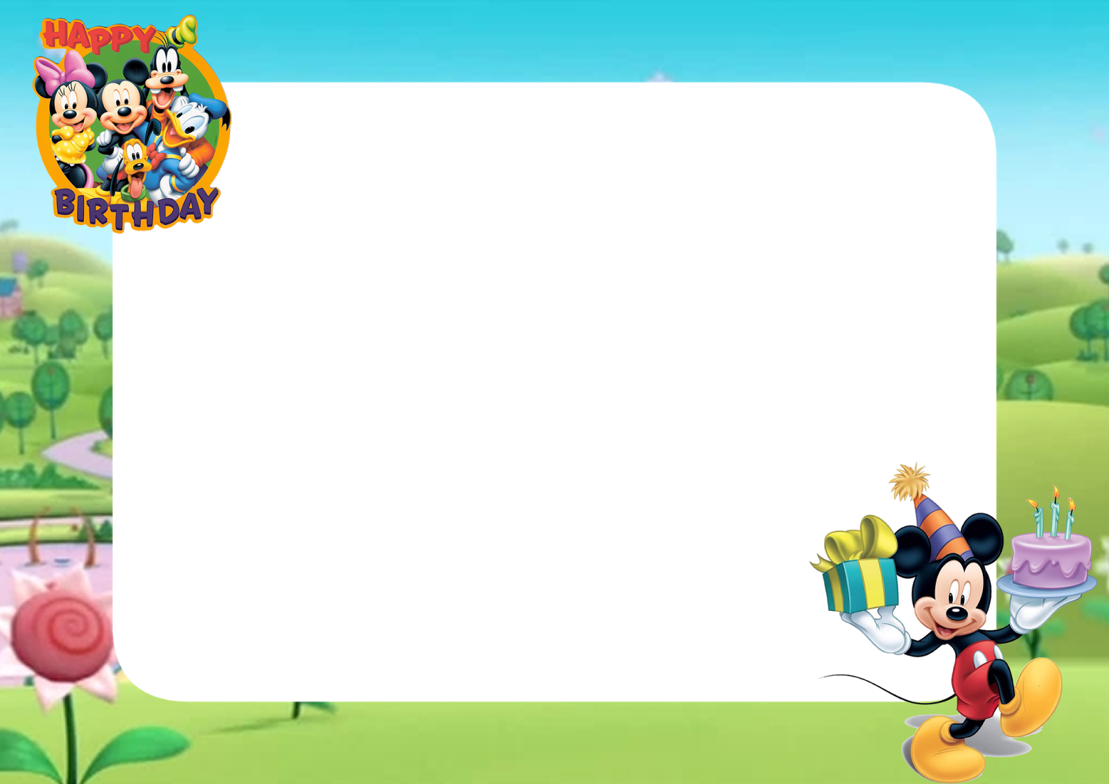 Download Free Printable Mickey Mouse Happy Birthday - Png Cartoon Birthday Frame (1600x1132), Png Download