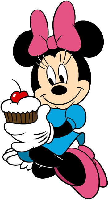 Minnie Mouse Birthday Cake Clipart 3 By Elizabeth - Minnie Mouse Holding A Cupcake (369x652), Png Download