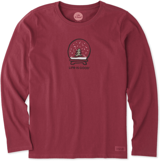 Women's Evergreen Snowglobe Long Sleeve Crusher - Life Is Good (570x570), Png Download