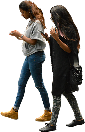 Two Women Walking With Their Cell Phones Completely - Png Women Walking (450x450), Png Download